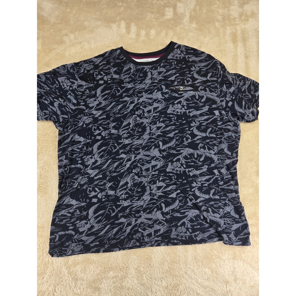 Knit Heritage Mens 2X Black‎ Gray Leaf Print Short Sleeve Pocket T-Shirt